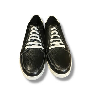 CALTO Leather Invisible Height Increasing Elevator Shoes - Black White Lace-up 8